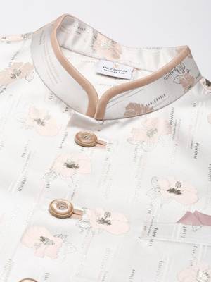 Cream peach jacquard jacket with peach kurta set 4