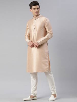 Cream peach jacquard jacket with peach kurta set 5