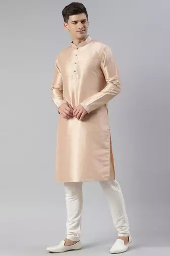 Cream peach jacquard jacket with peach kurta set