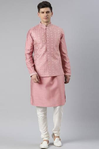 Pink embroidered jacket kurta set
