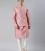 Pink embroidered jacket kurta set
