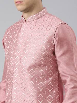 Pink embroidered jacket kurta set 2