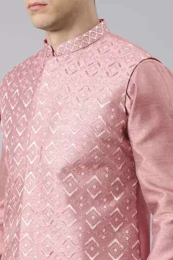 Pink embroidered jacket kurta set