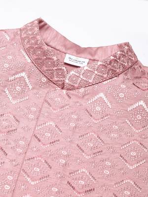 Pink embroidered jacket kurta set 3