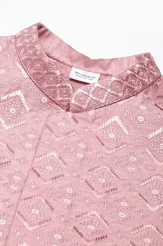 Pink embroidered jacket kurta set