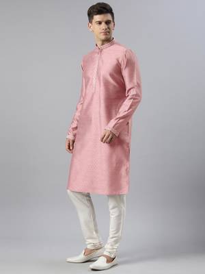 Pink embroidered jacket kurta set 4