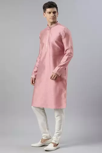 Pink embroidered jacket kurta set