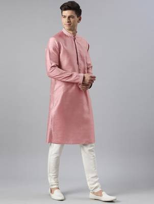 Pink embroidered jacket kurta set 5