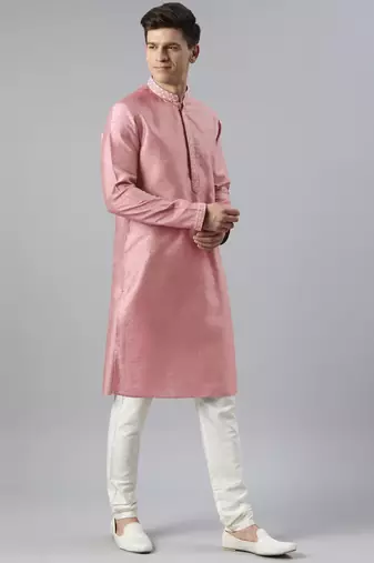 Pink embroidered jacket kurta set
