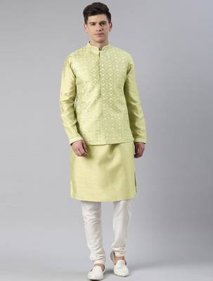 Mint embroidered jacket kurta set 1