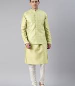 Mint embroidered jacket kurta set