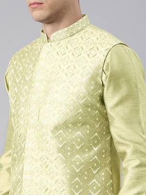 Mint embroidered jacket kurta set 2