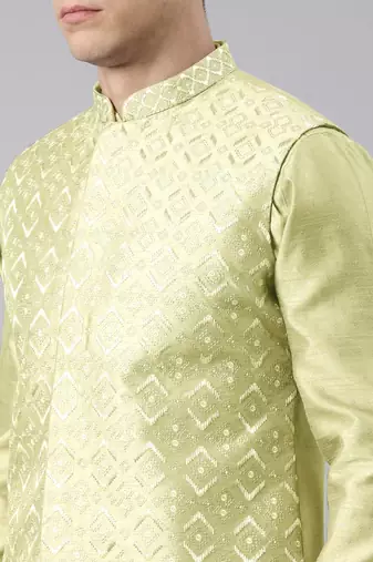Mint embroidered jacket kurta set