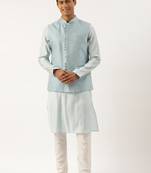 Light blue banarasi jacquard jacket with kurta set