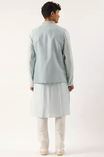 Light blue banarasi jacquard jacket with kurta set