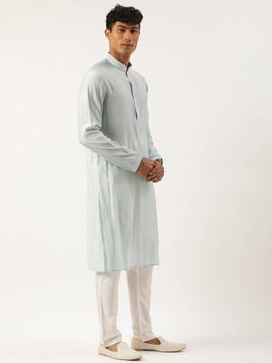 Light blue banarasi jacquard jacket with kurta set 3
