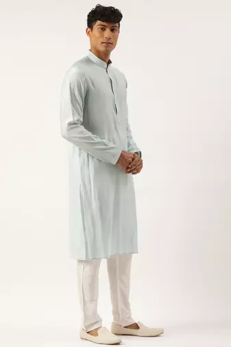 Light blue banarasi jacquard jacket with kurta set