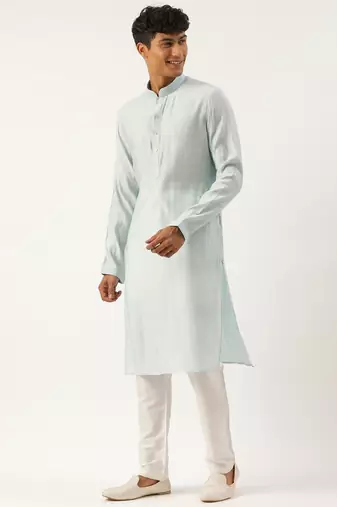 Light blue banarasi jacquard jacket with kurta set