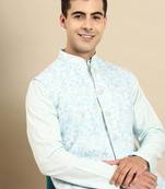 Light pastel blue linen jacket with kurta set
