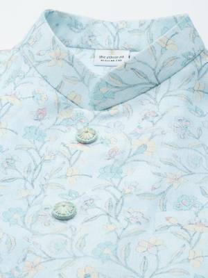 Light pastel blue linen jacket with kurta set 4