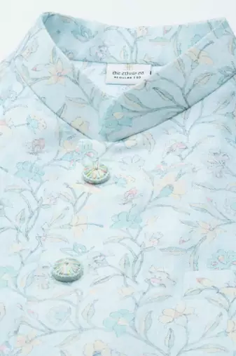 Light pastel blue linen jacket with kurta set