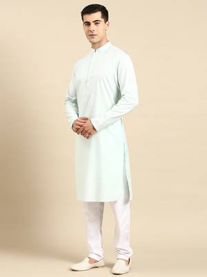Light pastel blue linen jacket with kurta set 5