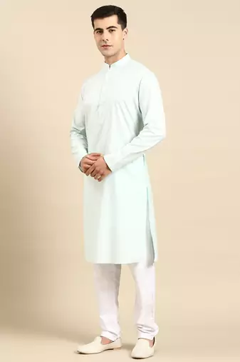Light pastel blue linen jacket with kurta set