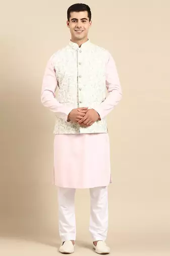 Light pastel lime linen jacket with kurta set