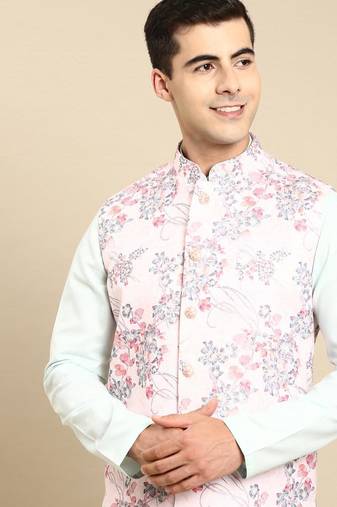 Pink printed jacket kurta set