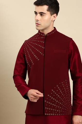 Maroon jacket kurta set