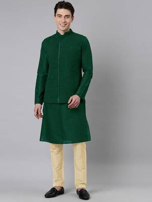 Green ruching jacket kurta set 1