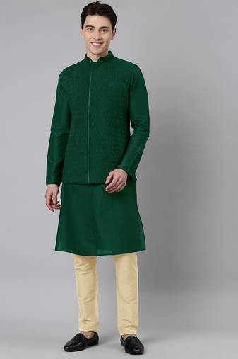 Green ruching jacket kurta set