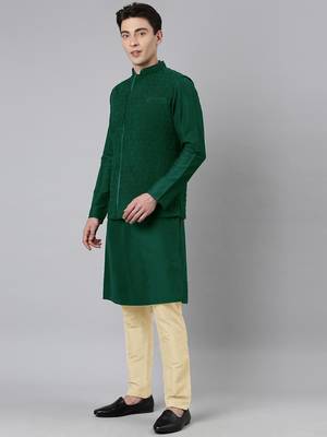 Green ruching jacket kurta set 3