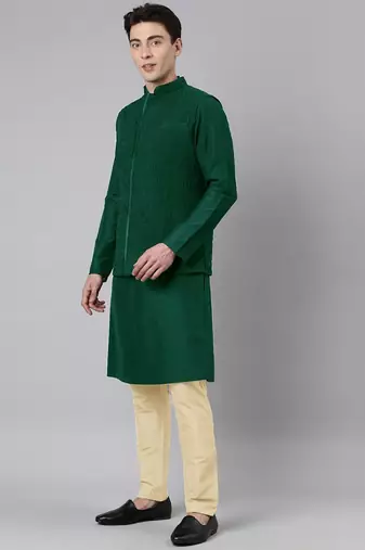 Green ruching jacket kurta set