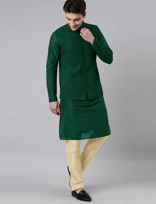 Green ruching jacket kurta set 4