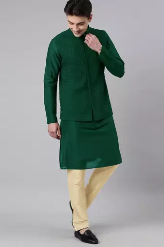 Green ruching jacket kurta set