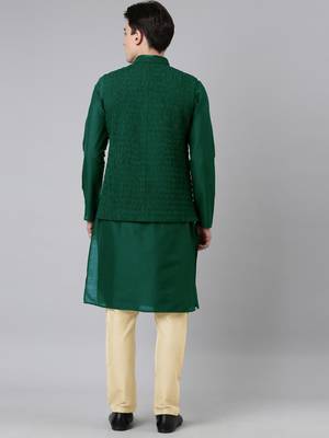 Green ruching jacket kurta set 5