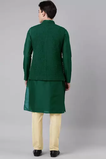Green ruching jacket kurta set