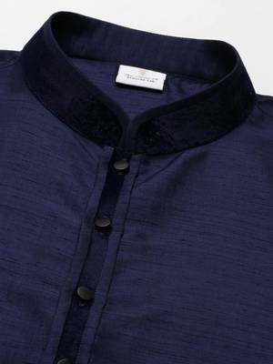 Dark blue layered lapel style jacket kurta set 3