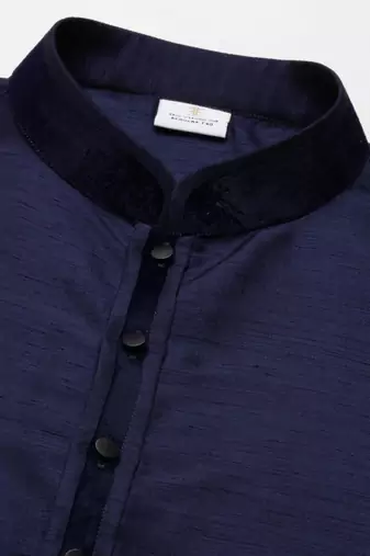 Dark blue layered lapel style jacket kurta set