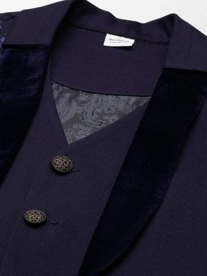 Dark blue layered lapel style jacket kurta set 4