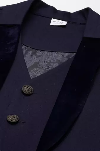 Dark blue layered lapel style jacket kurta set