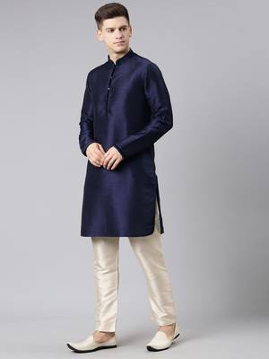 Dark blue layered lapel style jacket kurta set 5