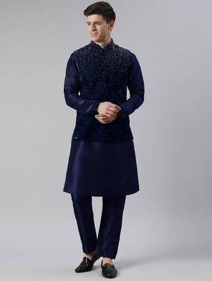 Blue velvet hand embroidery jacket set 1