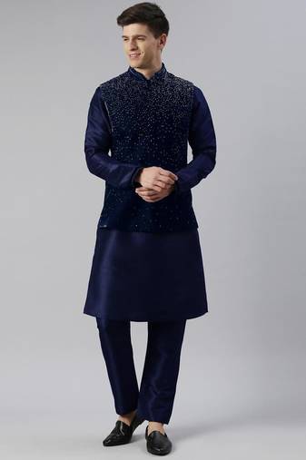 Blue velvet hand embroidery jacket set