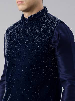 Blue velvet hand embroidery jacket set 2