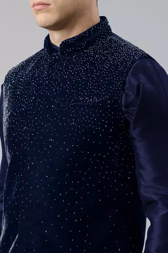 Blue velvet hand embroidery jacket set