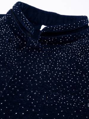 Blue velvet hand embroidery jacket set 4