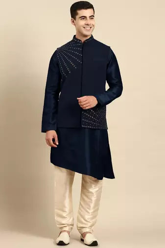 Blue jacket kurta set