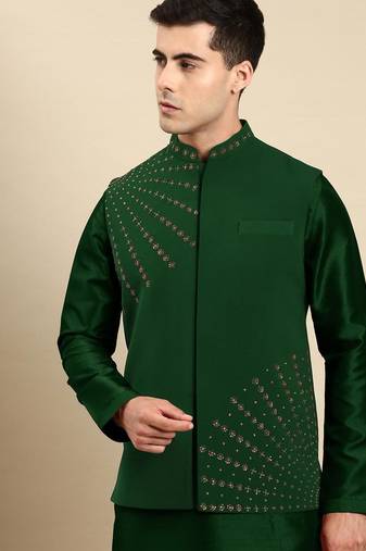 Green jacket kurta set